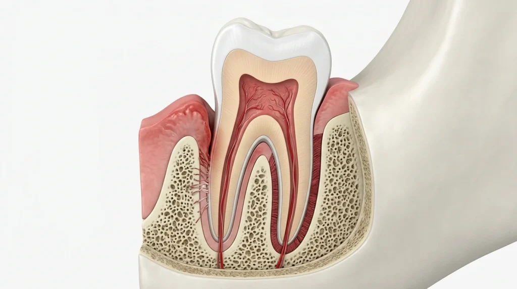 Bone loss from gum disease loosening a permanent adult tooth in its socket