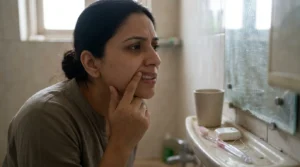 Checking the gumline for the redness and bleeding of gingivitis
