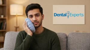 Cold compress held against the cheek after a tooth extraction