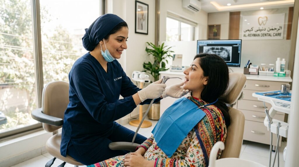 Dentist testing tooth sensitivity to diagnose the cause