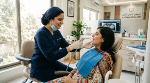Dentist testing tooth sensitivity to diagnose the cause