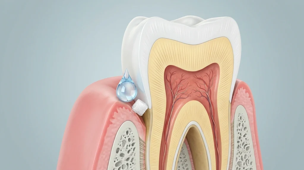 Exposed dentine tubules carry cold and sugar stimulation to the tooth nerve