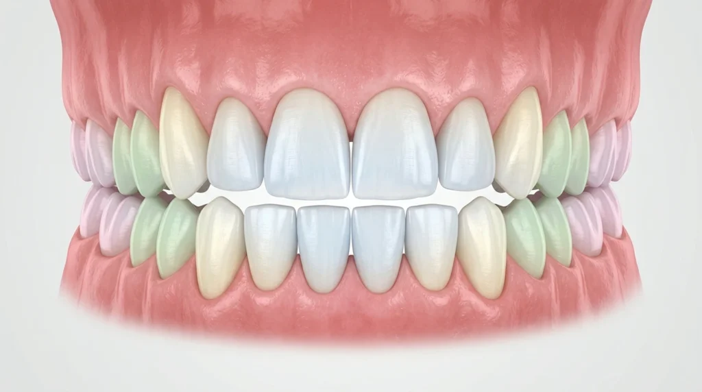 Full set of 32 adult teeth showing incisors, canines, premolars and molars