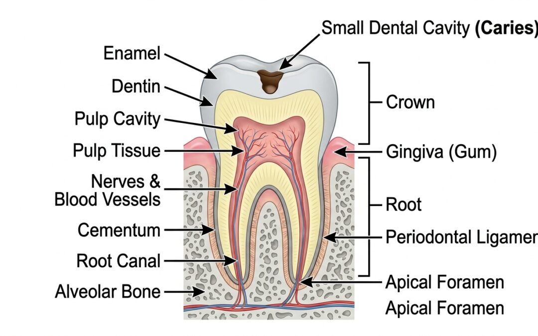 Illustration showing a cavity forming in tooth enamel