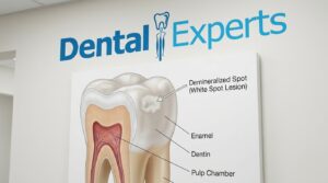 Illustration showing an early, easily missed cavity symptom