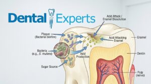 Illustration showing how bacteria and acid cause tooth decay
