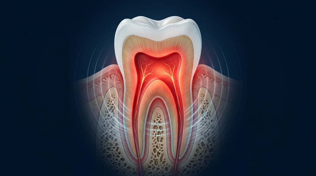 Inflamed nerve inside a tooth, the usual cause of throbbing night pain
