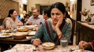 Sharp tooth pain from a sweet dessert, a common sign of exposed dentine or an early cavity
