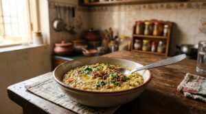 Soft khichdi served as a gentle meal on day two after tooth extraction