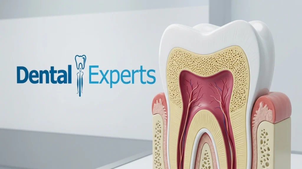 Tooth cross section showing exposed dentine tubules that cause sensitivity