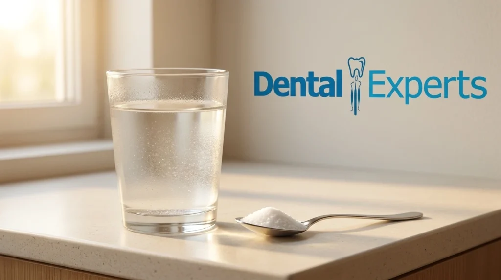 Warm salt water rinse prepared for gentle cleaning after tooth extraction