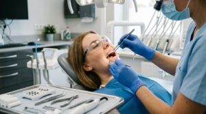 Dentist fitting braces onto a patient showing the painless process of putting braces on.
